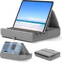 KDD Tablet Pillow Holder, Foldable iPad Stand for Lap, Bed and Desk -Tablet Soft Pad Dock with Pocket & Stylus Mount Compatible with iPad Pro 12.9, 10.5, 9.7 Air Mini 6 5 4 3, Galaxy Tab, E-Reader (Grey)