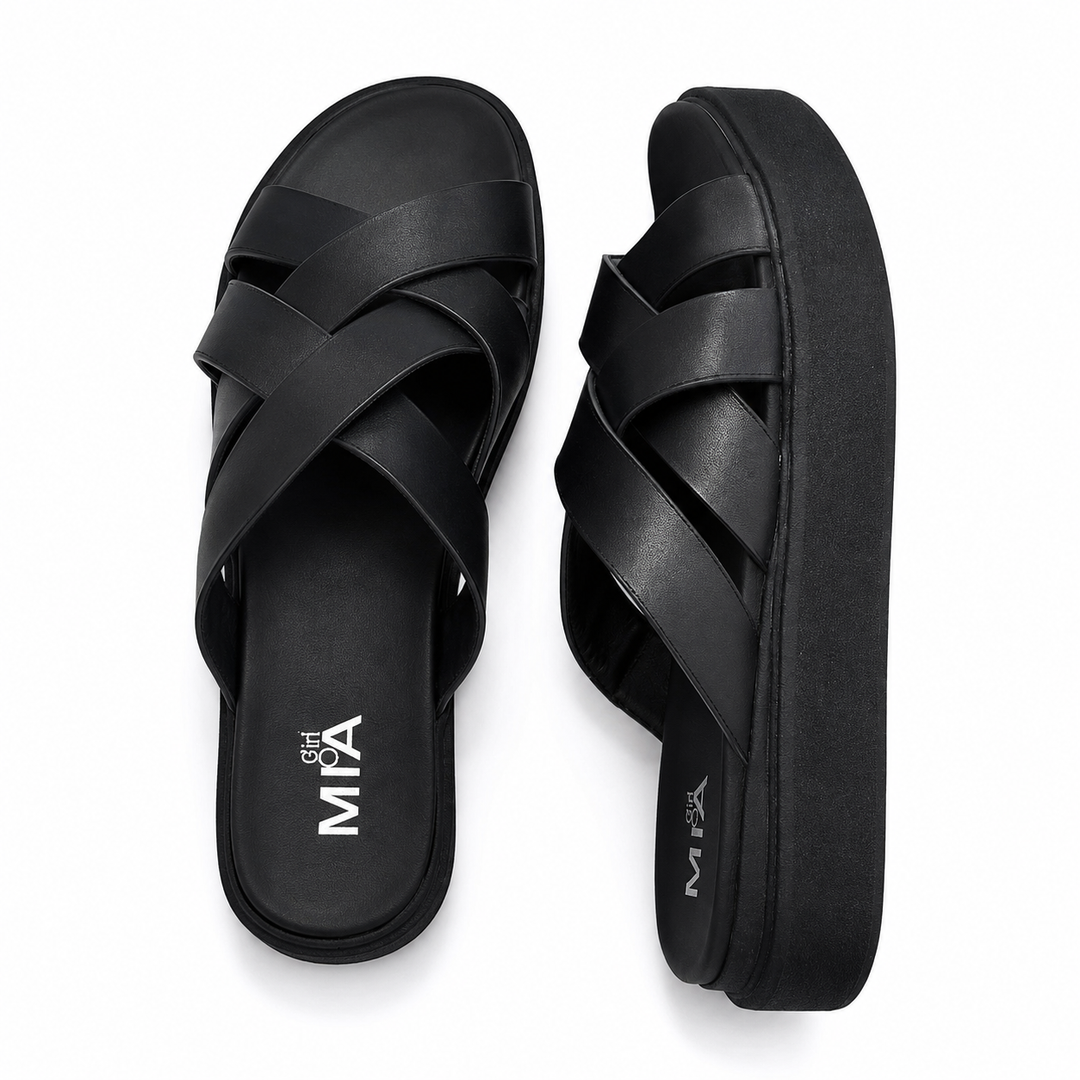 Mia Girl Monna, Cross Sandal, Black, 9