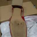 Coutgo Women's Mary Jane Chunky Low Heels Slingback Pumps Closed Square Toe Wedding Dress Shoes (8, Red)