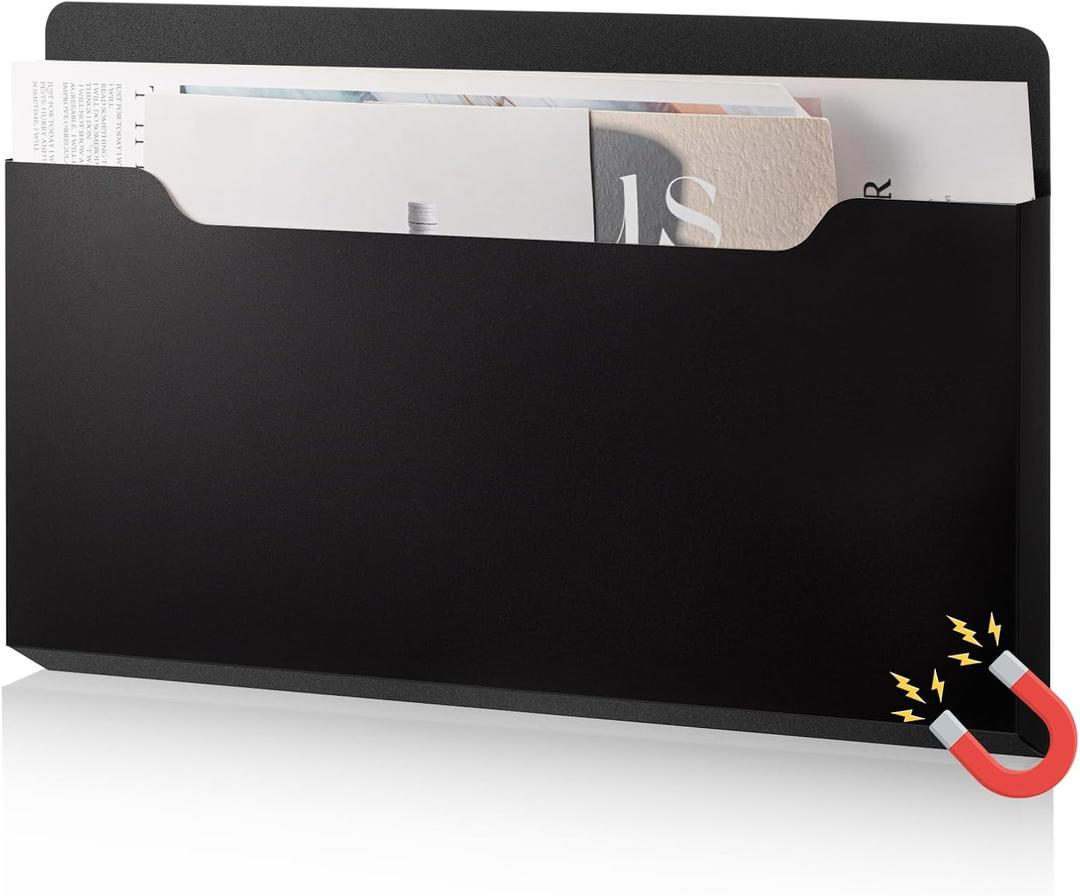 Magnetic Pocket File Holder Large File Folder Organizer Magnetic Paper Mail Letters Holder Wall Hanging Office Supplies for Refrigerator Whiteboard Storage Cabinets (Black)