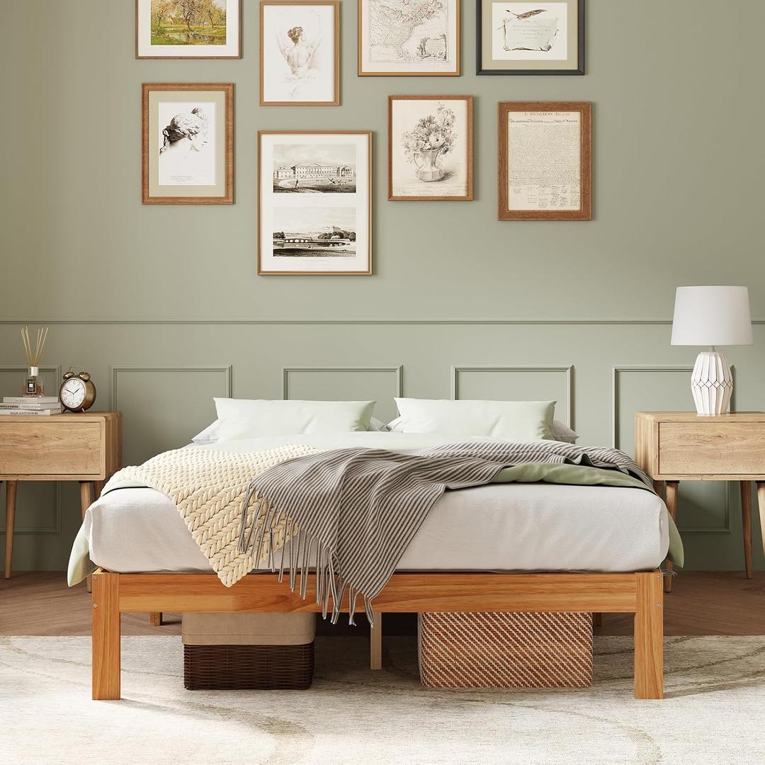Novilla 12 Inch Wooden Full Size Bed Frame, Full Size Platform Bed Frame Without Headboard, Sturdy Wood Slat Support, No Box Spring Needed, Easy Assembly, Natural