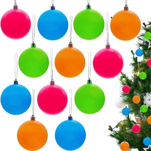 Christmas Ball Ornaments Neon Color Shatterproof Christmas Tree Ornaments Ball Set, Plastic Holiday Tree Decorations (12 Pcs, 2.36 Inch)