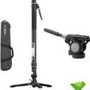 YC Onion Pineta Pro Carbon Fiber Monopod with FH60S Fluid Head and Pedal Base, Light Stand Lightweight Travel Monopod with Quick Release Plate for Sony Canon Nikon DSLR Cameras, Gimbal and etc