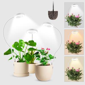 Wolezek 2 in 1 Grow Lights for Indoor Plants, 3 Colors Plant Lights for Indoor Growing with 360 Gooseneck, 48 LEDs Full Spectrum Plant Grow Lights Indoor, 6/12/16H Timer, 5 Brightness, White 3 Pack