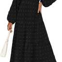 PRETTYGARDEN Women's Fall Spring Elegant Long Sleeve Maxi Dress Swiss Dot A Line Flowy Casual Holiday Party Going Out Dresses (Black, X-Large)