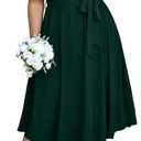 SCOMCHIC Womens Plus Size Wedding Guest Cocktail Midi Dress Summer Short Sleeve Wrap V Neck Belted A-Line Flowy Dress (Green, XXL)