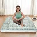 Dr.Futon Japanese Floor Futon Mattress Extra Thick Folding Roll Up Bed Topper Mat for Guest,Lounger and Tavel (Queen, Cane Vine)