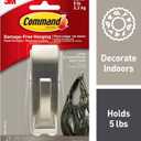 Command Large Modern Reflections Metal Hook, Brushed Nickel, 1-Hook, 2-Strips, Decorate Damage-Free