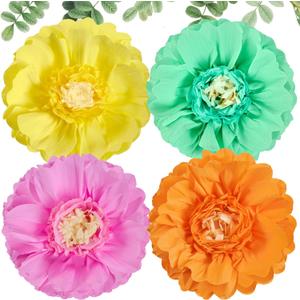 SUNBEAUTY 4 PCS 20" Large Paper Flowers Pastel Party Decorations Rainbow Giant Handcrafted Tissue Paper Flowers Spring Party Wedding Outdoor Decorations Birthday Hanging Decoration