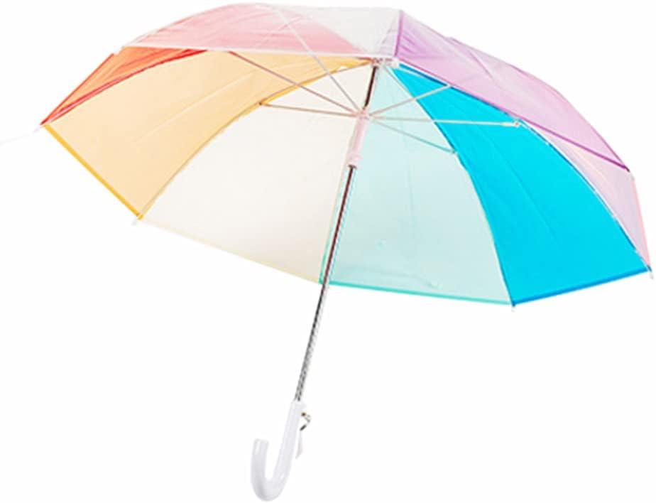 ThreeH Childrens Clear Bubble Umbrella 8 Fiber Ribs Arched Manual Open Cute Cartoon Rainbow Canopy 33 Inches for Boys and Girls Aged 3-10, White