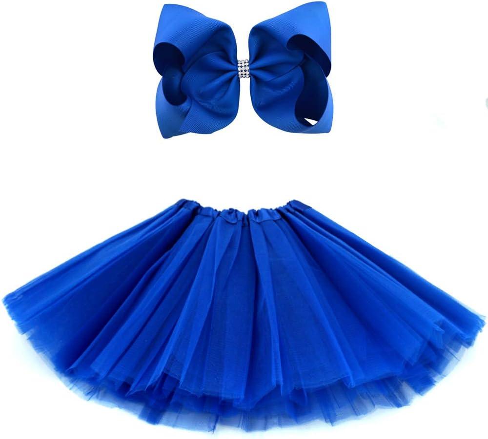 BGFKS 5 Layered Tulle Tutu Skirt for Girls with Hairbow and Hairties, Ballet Dressing Up Kid Tutu Skirt (Dark Blue, 2-8 Years Old)