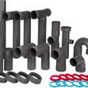 Universal 1-1/2" Kitchen Sink Drain Kit with P-Trap  Complete Plumbing Repair Kit for Most Kitchen Sinks, Includes Pipe Connectors & Installation Accessories, Easy DIY Installation