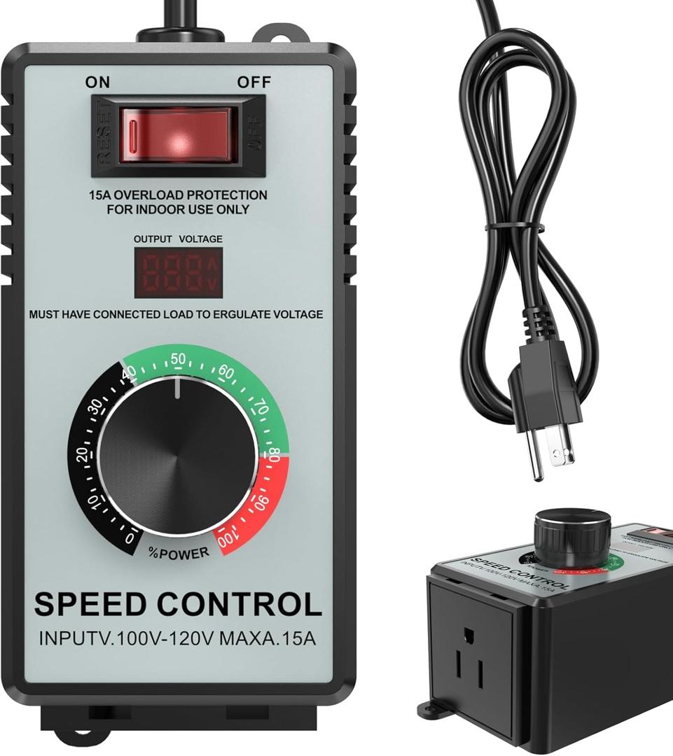 High-Capacity AC Motor Speed Controller 120V 15A 4000W - Universal Variable Speed Regulator with Advanced Overload Protection & Bright LED Display for Fans, Power Tools & More