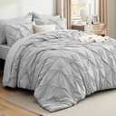 Bedsure King Size Comforter Set Light Grey - Bed in a Bag Bedding Set 7 Pieces, GentleSoft™ Pintuck Bed Set Gift for Family, All Season Down Alternative Comforter with Sheets, Pillowcases & Shams