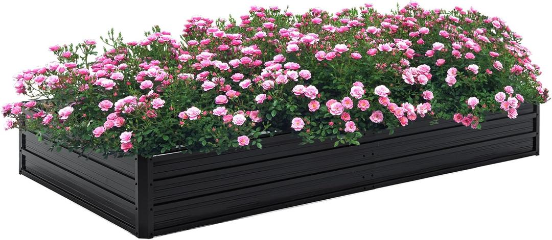 Galvanized Raised Garden Bed 8x4x1ft Outdoor Planter Box Galvanized Steel Garden Bed Kit for Vegetables, Flowers, Herbs and Succulents Black