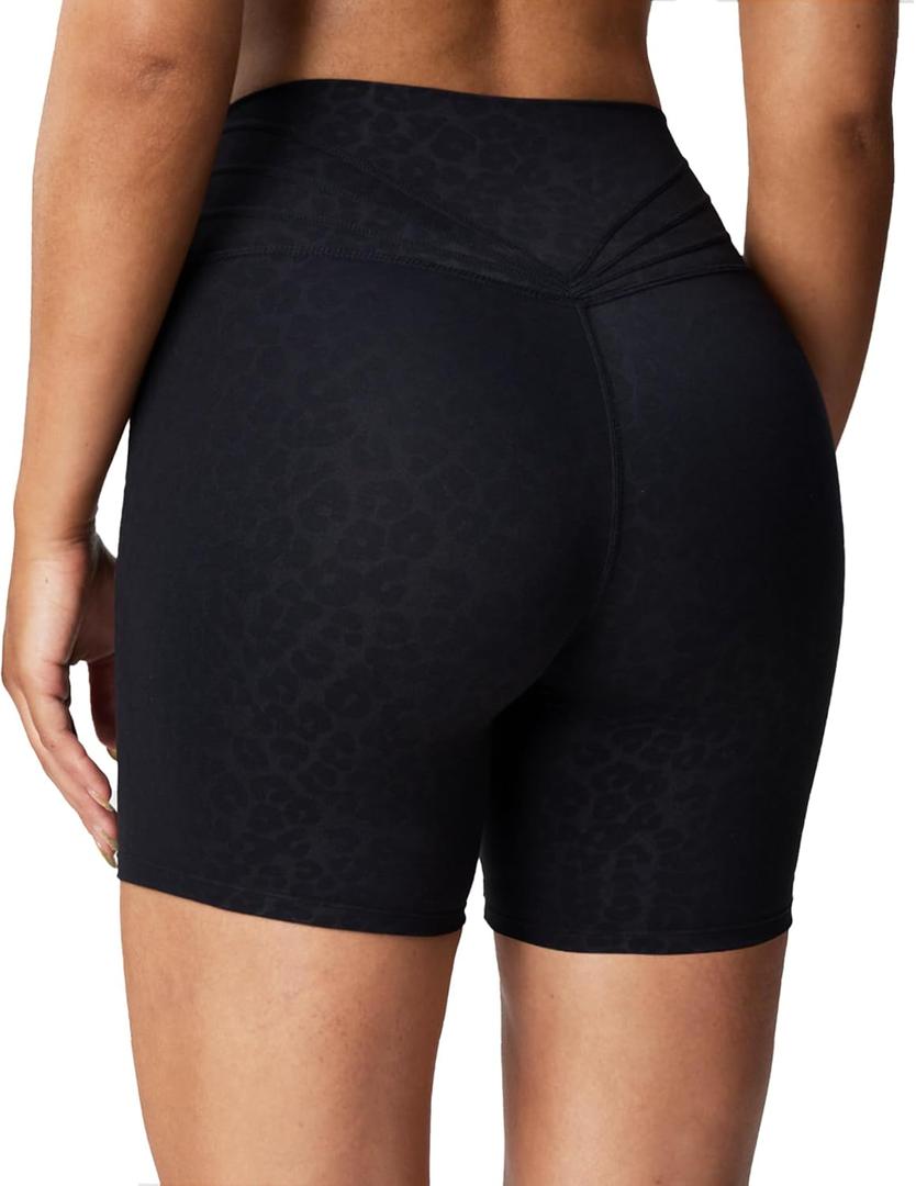 Aoxjox Trinity Workout Biker Shorts for Women Tummy Control High Waisted Exercise Athletic Gym Running Yoga Short 6" (Medium, Black Leopard Print)