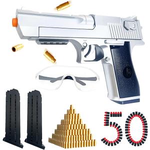 Foam Blaster Pistol Toy Gun with Shell Ejecting Safe for Kids Ages 6+ Includes 50 Soft Bullets & Goggles 32ft Shooting Range Fun Indoor Outdoor Party Game Great for Foam Dart Battles