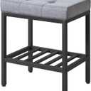 IBUYKE Rectangular Makeup Stool with Adjustable Feet and Storage Space, Footrest Chair, Linen Seat Vanity Stool, Multi-Use as Small Side Table or Ottoman, for Bedroom, Blue Gray WBD017L