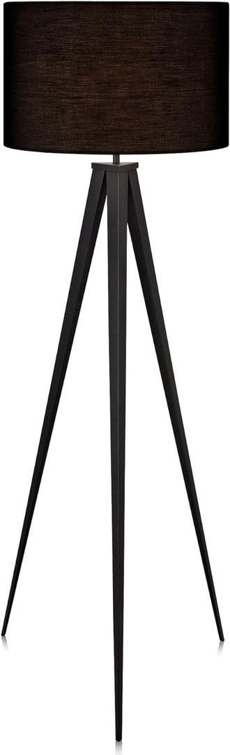 Versanora Romanza Modern LED Tripod Floor Lamp Tall Standing Light with Drum Shade Metal Legs for Living Room Study Reading Bedroom Home Office, 60 inch Height, Matte Black (60.23")