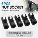 5PC Suspension Strut Socket Set -17mm/19mm/21mm/22mm/24mm Strut Nut Sockets for Automotive Repair