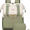 LOVEVOOK Laptop Backpack for Women, 15.6 Inch Work Laptop Bag with USB Port, Fashion Teacher Nurse Backpack Purse, Waterproof Travel Computer Backpack with Organizer Bag, 2PCS, Beige-Bean Green