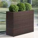 LEWIS&WAYNE Tall Planters for Outdoor Plants Handmade Wicker Large Rectangular Block Planter Box with Removable Liners Modern Planter for Indoor Outdoor Patio Deck - Brown, 32 X 11 X 24 Inches