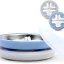 Stainless Steel Toddler Suction Plate with Lid, Deeper 9" Divided Plates with Removable Silicone Sleeves for Kids, Non Toxic & BPA Free | Unbreakable Baby Snack Dishes Set of 2, Blue & Gray