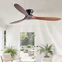 60 Inch Flush Mount Ceiling Fan No Light with Remote, Black and Walnut
