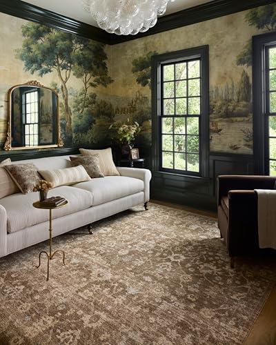 Loloi Chris Loves Julia Palma Collection PLM-09 Brown/Earth 6'-3" x 9'-6" Fringe Area Rug Vintage Style Boho Living Room Bedroom Carpet