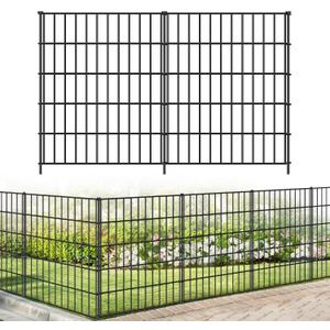 FOREHOGAR Metal Garden Fence 33.3in (H) x 23.3ft (L), 10 Panels + 11 Stakes Dog Fence Border Fence Animal Barrier, No Dig Garden Fencing for Yard Flower Bed Lawn Patio Outdoor, PIN332810 Black