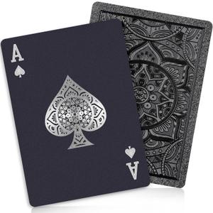 Playing Cards, Plastic Playing Cards, Deck of Cards, Waterproof Poker Cards, Black Standard Playing Card for Adults, Cool Premium Poker Card Set for Gift Camping Beach Pool Party Table Games (1 Pack)