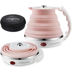 Ultrathin Upgraded Food Grade Silicone Travel Foldable Electric Kettle Boil Dry Protection Portable with Dual Voltage and Separable Power Cord,555ML 110-220V US Plug