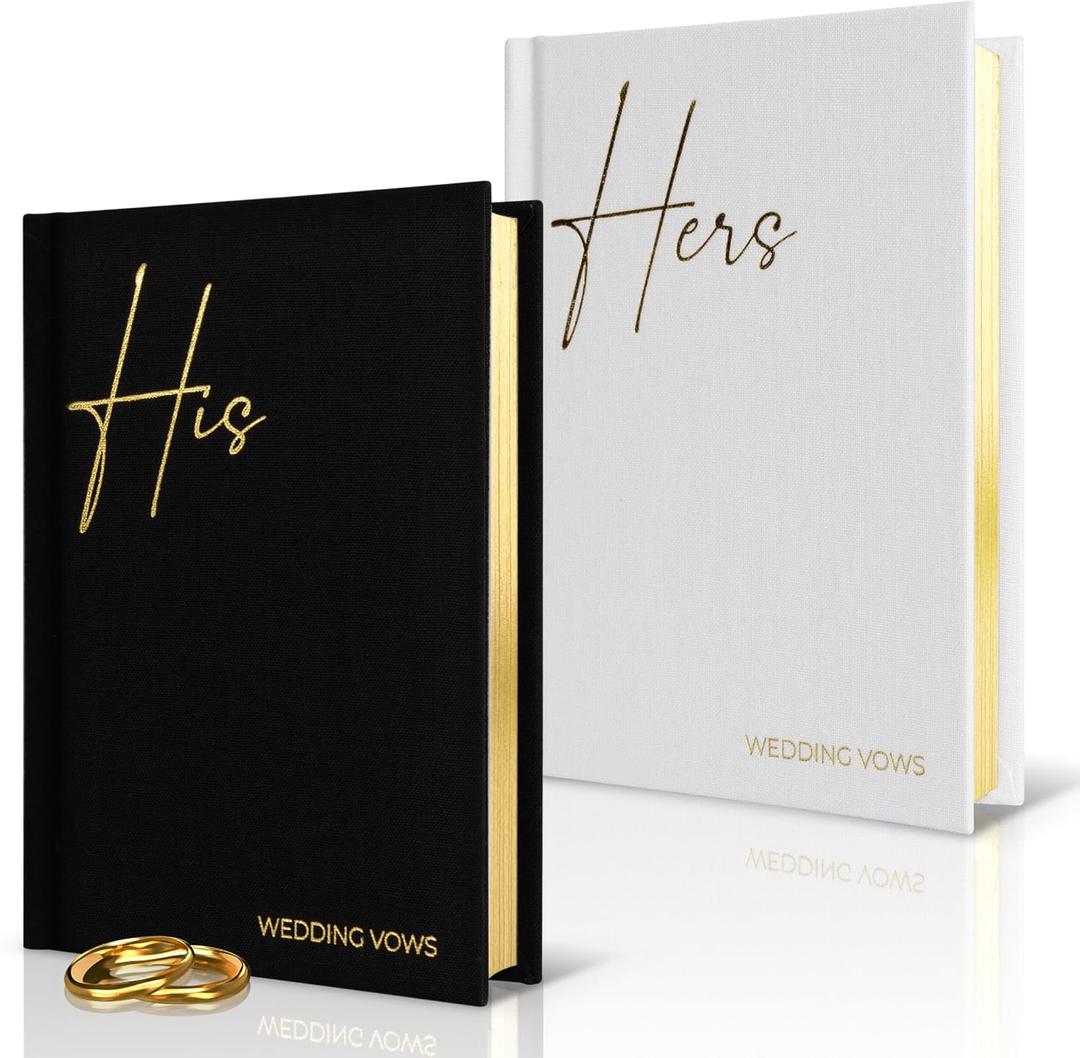 Elegant Linen Wedding Vow Books With Gold Foil Lettering - Perfectly Sized His and Hers Vow Books With Plenty Of Pages To Write Whatever is on Your Heart - A Beautiful Addition For The Wedding Day