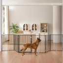 No Pawblems Free Standing Dog Gate with Door, 36'' Tall Foldable Dog Fence for Indoor & Outdoor, Up to 156 Inch Extra Wide Puppy Gate for Stairs, Hallways, Doorways, Deck, Yard (Black, 6 Panels)