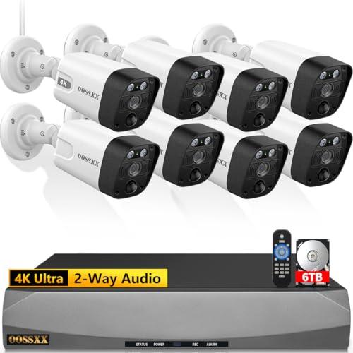 OOSSXX (4K/8.0 Megapixel & 130° Ultra Wide-Angle 2-Way Audio PoE Outdoor Home Security Camera System Wired Outdoor Video Surveillance IP Cameras System,DVR Kits (6Cam-6TB)
