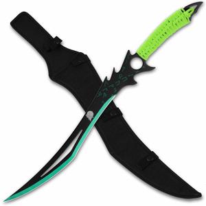 REAT Ninja Sword with Sheath, 26" Fantasy Full Tang Desgin,440 Stainless Steel Blade with Black/Green Coating,Non-silp Cord-Wrapped Handle,Real Swrods for Adults(Green)