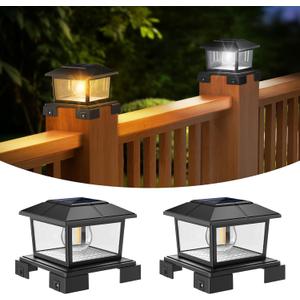 APONUO Solar Post Cap Lights IP65 Waterproof & 2-Color Retro Edison Bulb (3000K/6500K), Adjustable Base Fits 4x4 5x5 6x6 Wood/Vinyl Posts, 10-12H Runtime for Fence Deck Patio (Black, 2 Pack)