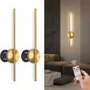 TaoFiaCo Battery Operated Wall Sconces Set of Two,Rechargeable Wall Sconces Set of 2 with Remote Control Dimmable Wall Light Decor for Living Room, Bathroom for, 24 Inch, Gold, 24 Inch-2 Pack