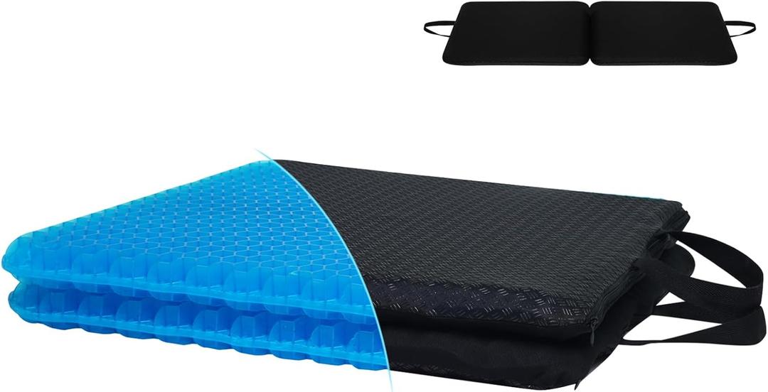 Gel Seat Cushion for Long Sitting-Two Sizes Gel Cushion(ThickLarge)19"x17.5"x2.8"/38"x17.5"x1.4"(Fold/Expand), Pressure Relief Cushion for Office Chair, Egg Cushions for Wheelchair, Gel Pad for Car