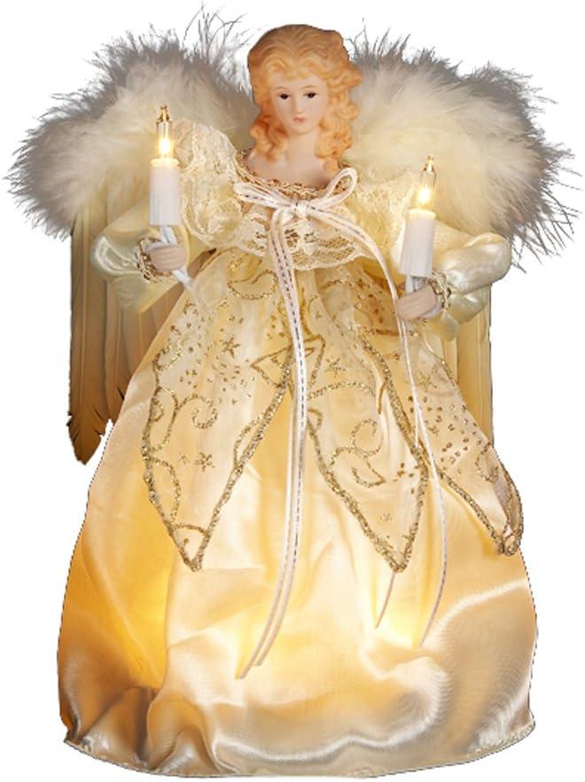 Kurt Adler 10-Light 9-Inch Ivory and Gold Angel Treetop