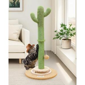 Globlazer Tall Scratching Post for Cats, Cactus Cat Scratching Post Cat Scratcher Cute Sisal Large Cat Scratching Post with Modern Wooden Ball Tracking Interactive Toys, SC30