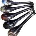 7 inch Long Handle Japanese and Korean Ramen Spoon Set of 5 Curved Handle Asian Chinese Soup Spoons for Miso Pho Spoons