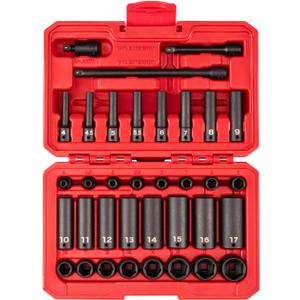 TEKTON 1/4 Inch Drive Shallow 6-Point Impact Socket Set with Case, 35-Piece (4-17 mm) | SID90402