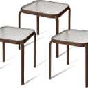 Bronze Metal Outdoor Side Table with Tempered Glass Top Set of 3 Elegant Small 16" Square Patio Table Durable Weather-Resistant Coffee Bistro Accent End Table for Outside and Garden