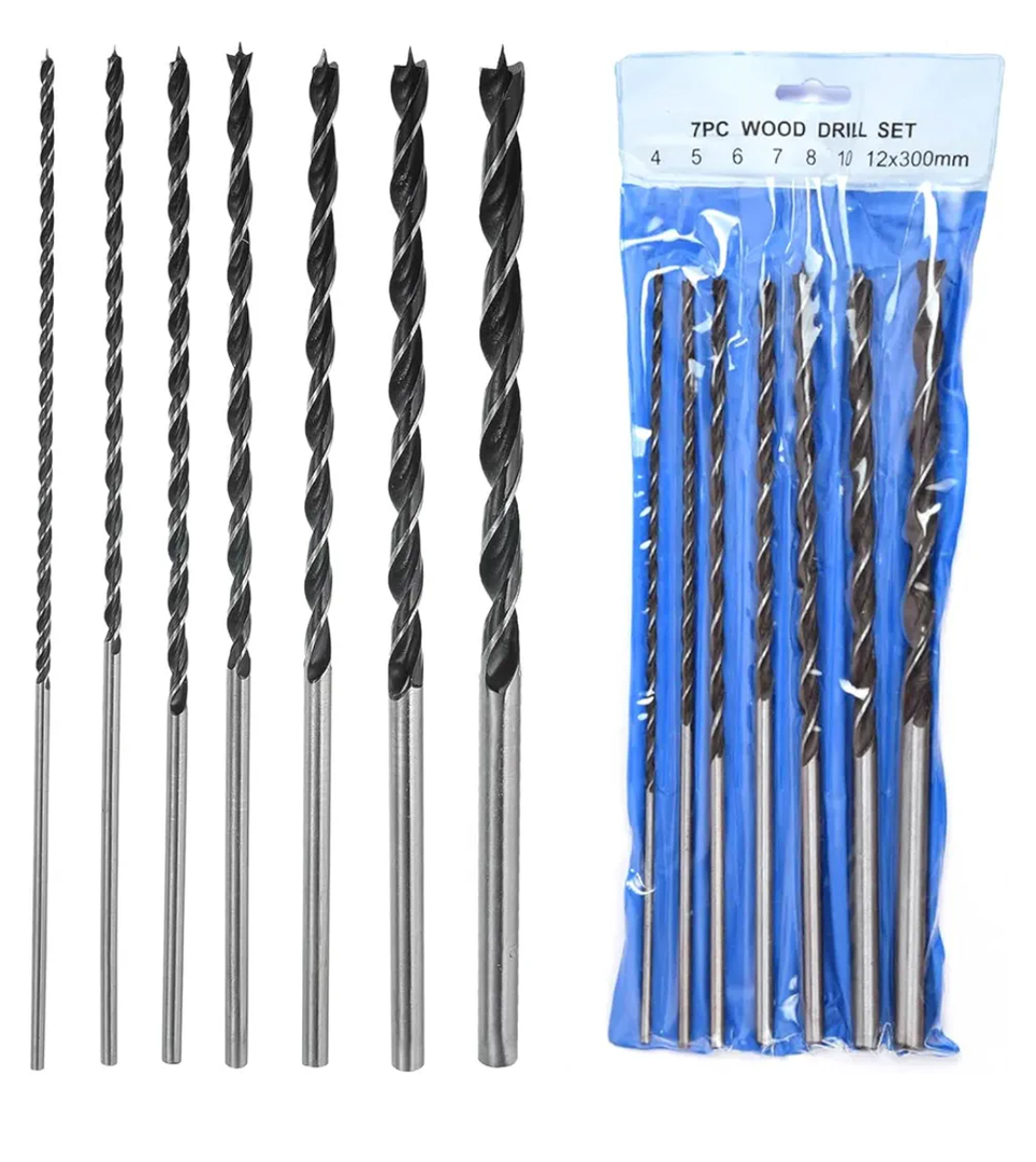 Long Brad Point Drill Bits 7Pcs 300 mm Wood Drill Bit Set Carbon Steel Spiral Twist Drill Bits for Hardwood Plywood Plastic