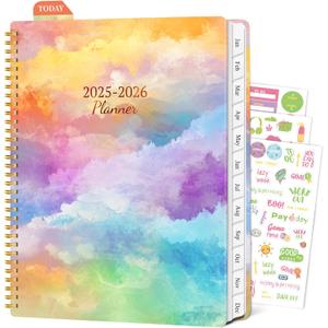 2025-2026 Planner, Weekly and Monthly Agenda from July 2025 - June 2026, 8.5" x 11" Large Academic Planner with Tabs, Spiral Hardcover Calendar Notebook for College & Office, Sky