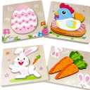 Anditoy 4 Pack Easter Wooden Puzzles Toys for Kids Toddlers Easter Basket Stuffers Gifts Party Favors