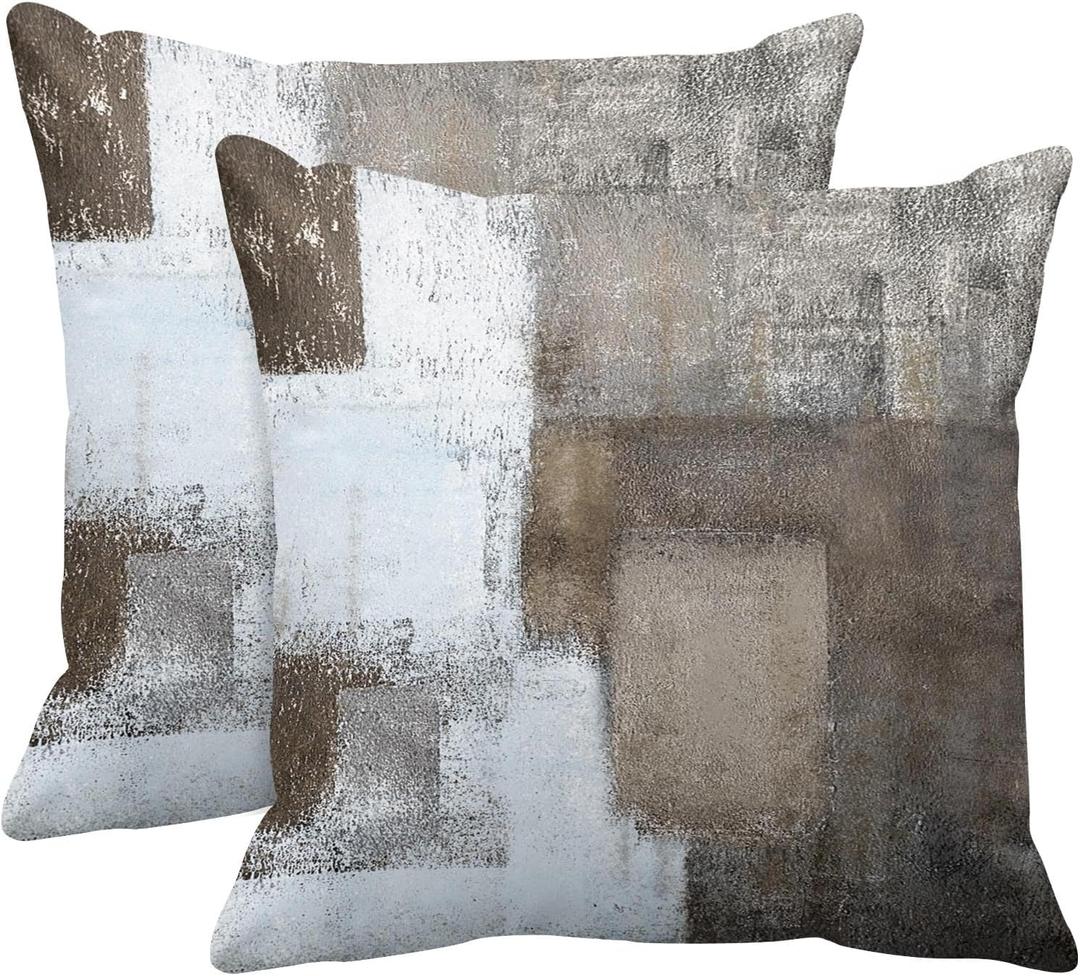 Emvency Set of 2 Brown White and Grey Throw Pillow Covers Modern Abstract Painting Decorative Pillow Cases Home Decor Standard Square 18x18 Inches Pillowcases