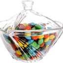 SOUJOY 1 Pack Glass Candy Dish with Lid, Clear Covered Candy Bowl, Retro European Candies Jar for Home Kitchen Office Table Halloween