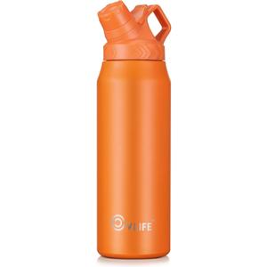 CVLIFE Fast Flow Water Bottle 32 oz Vacuum 24 Hour Cold / 12 Hour Hot Insulated Stainless Steel Slant Spout Cap, Lightweight and Leak Proof for Travel, Sports, Hiking (Orange)